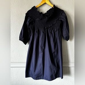 Vasna Navy Smocked Cotton Dress | Puff Sleeve | L